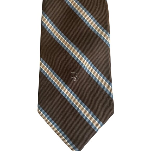 CHRISTIAN DIOR Mens Striped Brown Vintage Neck Tie - Picture 3 of 7